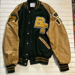 Varsity Letterman Jacket - Green and Tan